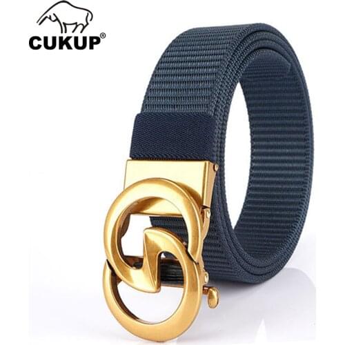 CUKUP 2020 Mens Unique Design GEOMETRIC Gold Automatic Buckle Metal Quality Nylon & Canvas Belts Men Jeans Accessories CBCK277