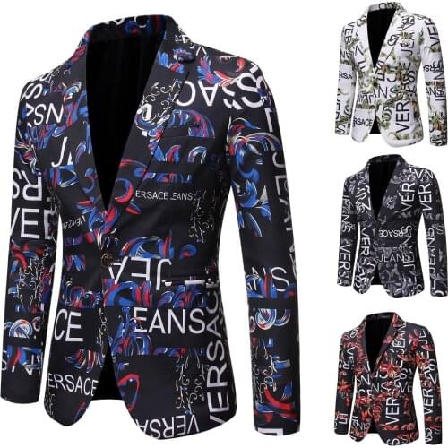 2021 Suit Jacket Men Letter Printed Slim Fit Jacket Mens Single Button Blazer