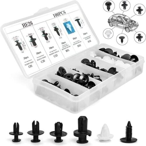 100pcs/Set Auto Black Mixed Plastic Fastener Screw Rivets Clips kit For Car Bumper Fender trims Fastener Screw Rivets Clips