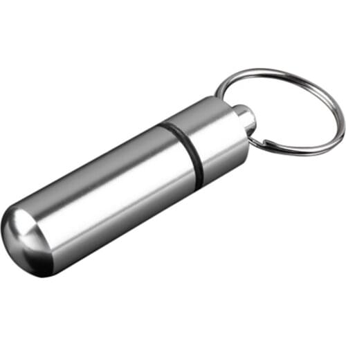 New Simple Design Waterproof Stainless Steel Medicine Container Pills Holder Box Bottle Key Chain Valentines Day Gift