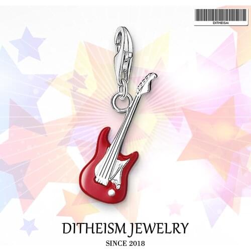 E-Gitarre Charms Pendant,2018 Fashion Jewelry 925 Sterling Silver Rock Gift For Men Boy Women Girls Fit Bracelet Necklace Bag