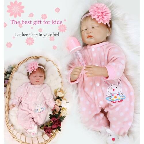 Realistic 22Inch 55Cm Reborn Doll Handmade Soft Silicone Implanted Mohair Toy Simulating Sleeping Baby Childrens Holiday Gift