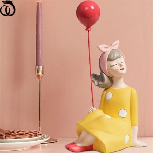 Luxurious Decor Abstract Balloon Girl Arts Sculpture Beauty Figure Statue Makeup Mirror Resin Craft Home Decoration Room R6694