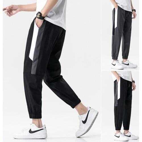 Sports Pants Men Summer Thin Ice Silk Leisure Trousers Trendy Quick-Drying Loose Tappered Workwear Men Ninth Ankle Tied Pants