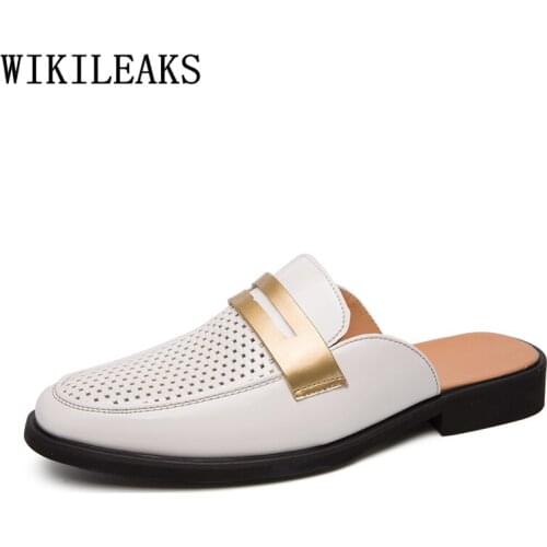 Wedding Shoes Men Formal Italian Brand Half Shoes For Men Slide Slipper Coiffeur Dress Shoes Men Elegant Mules Homme Ayakkabi