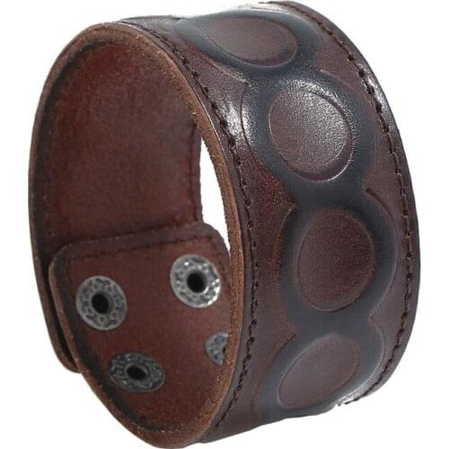 Vintage Simple Round 3.5 cm Wide Leather Bracelets&Bangles For Men brown Wristband Cuff Jewelry boy Gift