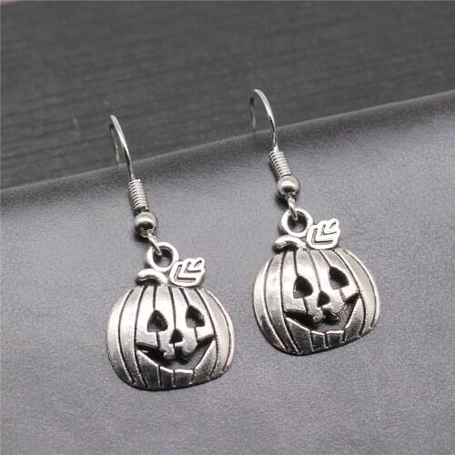 Vintage Antique Silver Color 18x15mm Pumpkin Halloween Charms Drop Earrings Fit Women Party Gift Jewelry Handcrafts