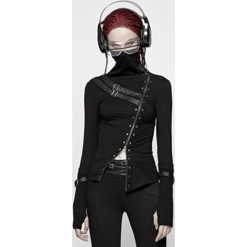PUNK RAVE Womens Punkt Daily Shirt Knit Slim Fit Long Sleeve Personality Super High Collar Cosplay Stgae Performance Costume