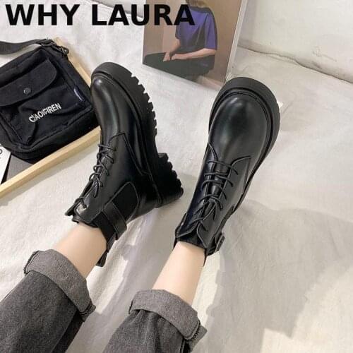 Ladies black yapi black shiny leather ankle high boots military boots long womens shoes rubber soles winter Lolita handmade lea