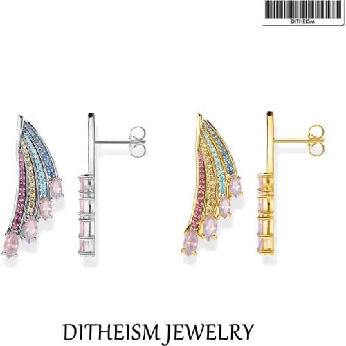 Earrings Hummingbird Wing With Colorful Stones 925 Sterling Silver Golden 2021 New Fine Women Jewelry Trendy Europe Bijoux Gift