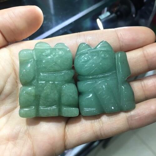 1pcs natural green aventurine quartz crystal handmade fortune cat figurine healing crystals hand engraving stone rock as gifts