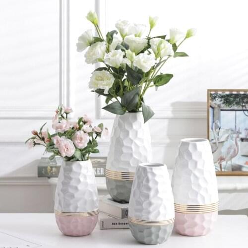 1pc Ripple Design Flower Vase Ceramic Gold Plated Vase Water Planting Container Home Decorative Centerpiece Wedding Gift