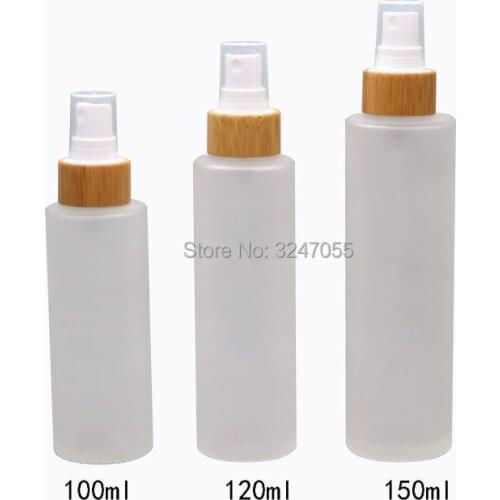 10Pcs 100ml120ml150ml Frosted Glass Cosmetic Tone Fine Mist Container, Bamboo Spray Nozzle Matte Glass Perfume Refillable Vials