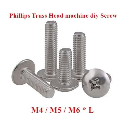 20pcs TM M4 M5 M6 * L (5mm to 60mm) Phillips Truss Head Machine DIY Screws 304 Stainless steel Large Pan Mushroom Screw Bolt