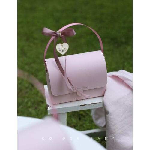 24Pcs/Lot Wedding Gift Box Pink Portable Candy Bag Baby Shower Cake Chocolate Favor Baskets Packaging Paper Party Supplies