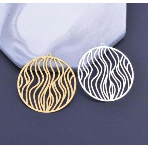 6pcs 35mm Filigree Round Charms Yellow Gold Color Thin Pendant DIY Jewelry Making