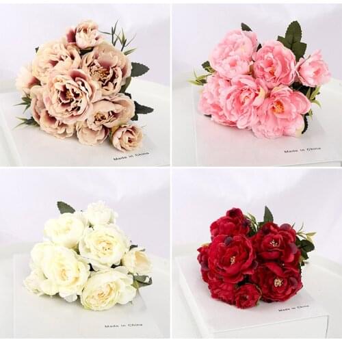 7 white flowers beautiful retro peony artificial flower silk fake bouquet for family wedding DIY decoration dandelion foam