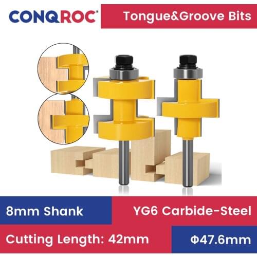 2 Pieces 8mm Shank Matched Tongue & Groove Router Bits Set Woodworking Tenon Joints Kit Wood Milling Cutters Kit