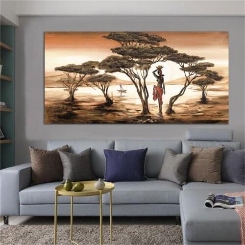 African Art Landscape and Woman Canvas Paintings Posters and Prints Wall Art Picture for Living Room Home Decoration