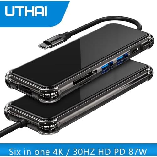 C47 Compatible 4K SD TF Converter Adapter For Macbook Pro 6-in-1 Docking Station, Type-C to HDMI+USB3.0+USB2.0+SD/TF+PD