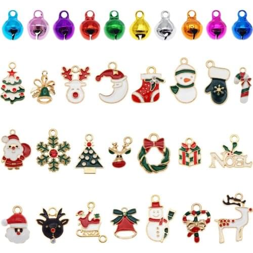 Julie Wang 20PCS Enamel Christmas Charms Random Mixed Santa Claus Tree Deer Hat Pendant And Bell Jewelry Making Accessory
