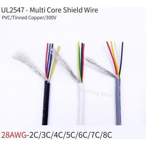 Shielded Wire 28AWG Signal Cable 2 3 4 5 6 7 8 Core PVC Insulated Channel Audio Line Headphone Copper Control Shield Wire UL2547