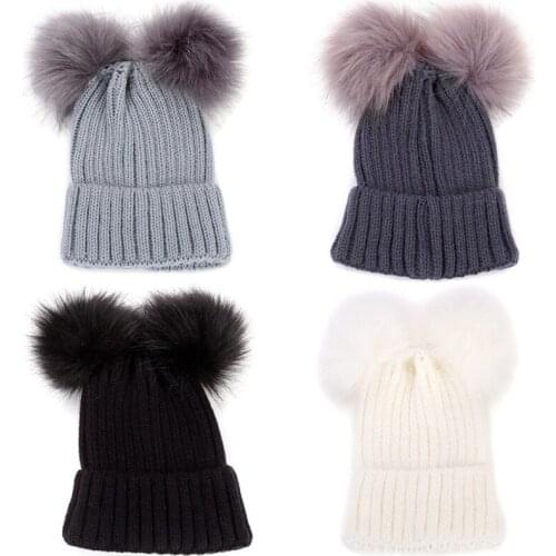 HOT Child Baby Boys Girls Beanie Hat Cap Winter Warm Fur Pom Bobble Knit Hats