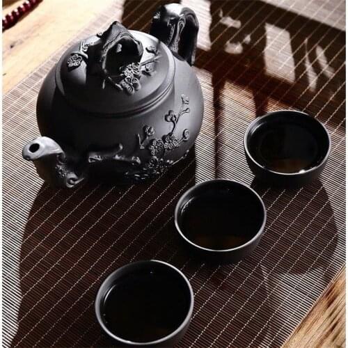 Hot Sale Teapot Chinese Porcelain Yixing Zisha Tea Pot 400ml + 3 Cups 60ml Kung Fu Tea Set Teapots Handmade Zisha Ceramic Kettle