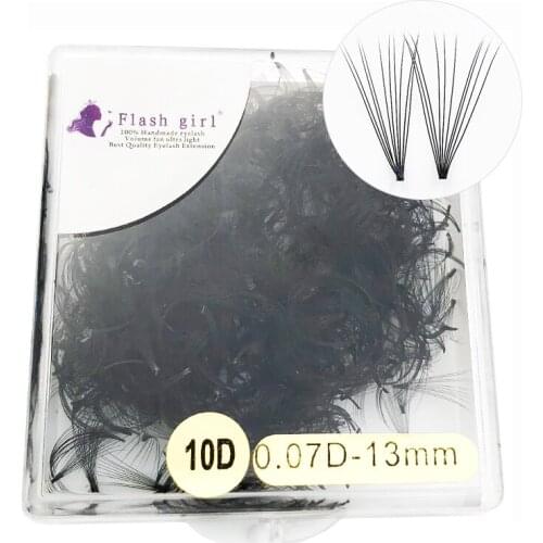 Flash girl premade fans eyelash 10D 13mm short stem private label Russia volume lashes 1000 Fans eyelash extensions