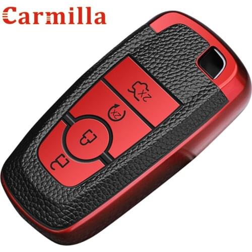 TPU Leather Car Key Fob Cover Case Bag Shell Key Chain Holder For Ford Focus 4 Edge Explorer Mondeo Trurus Mustang Ranger