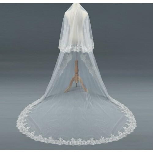 Lace Edge Wedding Bridal Veils 2 Layer Cathedral Long Length Women mantilla wedding vail With Comb NEW