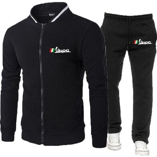 New Mens 2021 Spring Autumn zipper Vespa Printing Jackets Sport Suits Male Hoodies Motorcycle Fitness sweater Sweatpant Set
