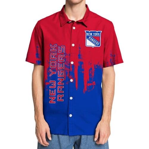 Mens casual short-sleeved shirt New York Blue and red paint stitching color cup print 3D Rangers shirt