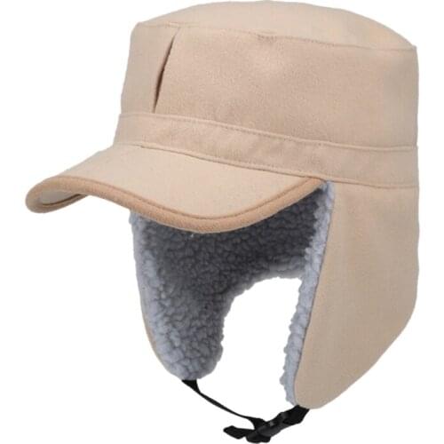 Men Women Soft Fleece Warm Winter Hats Sherpa Lined with Visor Windproof Earflap 448D