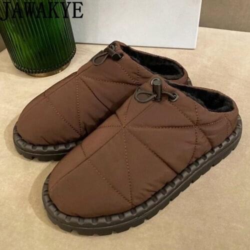 2021 Winter Slippers for Woman Round toe Thickening Cotton Design flat Mules Shoes Warm Comfortable Luxury Brand Shoes Mujer