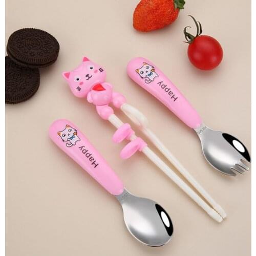 Cute Cat Learning Training Chopsticks Kids Children Chinese Chopsticks Spoon Fork Set Learning Kitchen Accessories