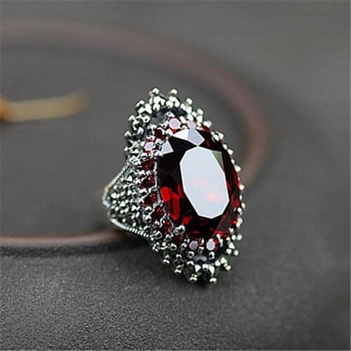 Large Oval Stone Wedding Ring Charm Male Female Big Ruby Red Ring Vintage 925 Sterling Silver Engagement Rings For Men And Women