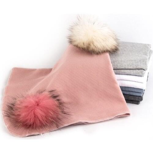 Geebro Newborn Baby girls boy Ribbed Double layer blankets Soft Travel Sleeping swaddle blanket with 5 Real Raccoon Fur Pompom