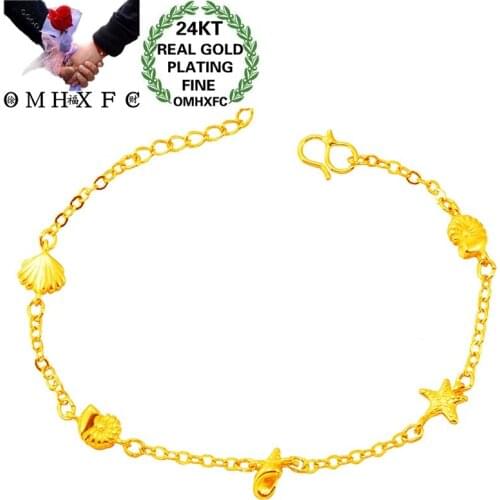OMHXFC Wholesale BE434 European Fashion Fine Woman Party Birthday Wedding Gift Beach Sea Star Shell 24KT Gold Bracelet Bangle
