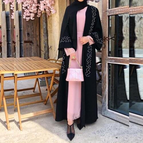 Opened abayas hand made diamond beading muslim dress Muslim abaya peignoir fashion islamic abaya prayer service clothing F1843