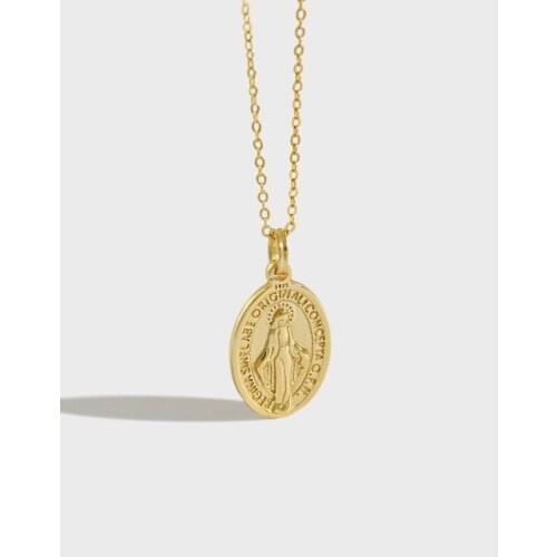 Real 925 sterling silver necklaces for women neck chains, vintage gold color Virgin Mary necklaces & pendants woman jewelry