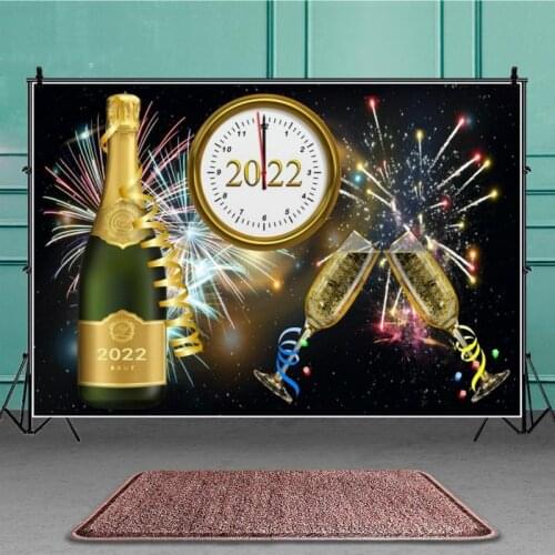 Happy New Year Fireworks Champagne Clock Backdrop Festival Party Decoration Photography Photo Background Custom Vinyl Banner