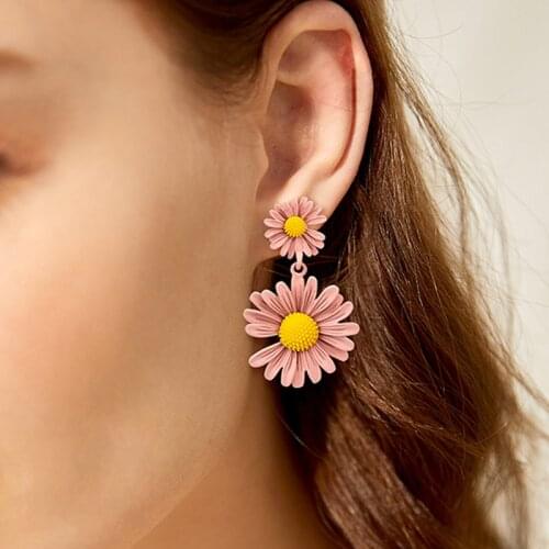 Double Daisy Flower Korean Earrings for Women Yellow White GD Bohemian DIY Fashion Jewelry 2020 New Boucle D'oreille