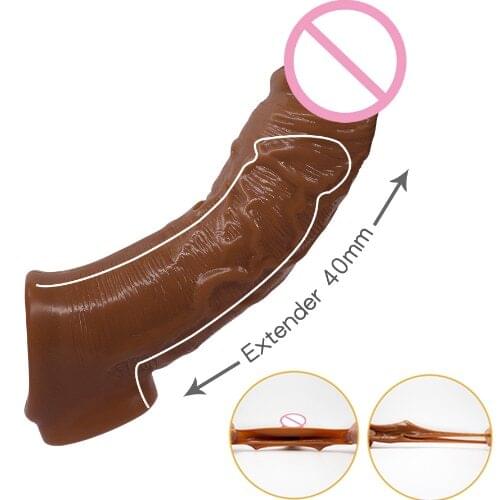 Thick Condom Cock Ring Reusable Condom Male Penis Enlargement Extender Silicone Dildo Male Intimate Sex Toy