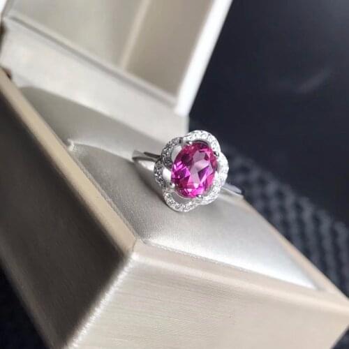 USA STOCK Uloveido Natural Topaz Ring, Oval Pink Gemstone, 925 Silver, Flower Wedding Engagement Rings for Women 20% FJ389