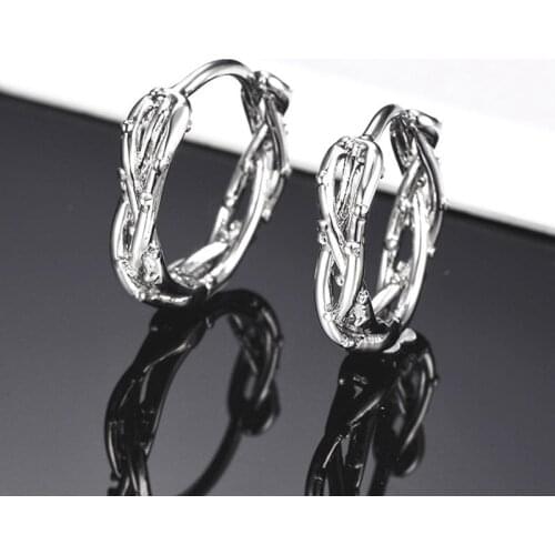Vintage Female Small Branch Earrings Sterling Silver Black Gold Earrings For Women Crystal Small Round Hoop Earrings