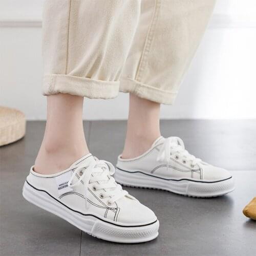 Women Sneakers 2019 Fashion Breathble Vulcanized Shoes Canvas heelless Flat Lace up Casual White Tenis Feminino Zapatos De Mujer