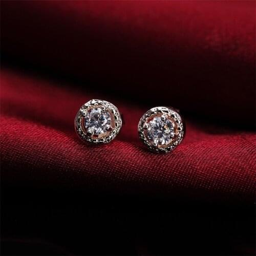 New Style 925 Sterling Silver Sparkling Stud Earrings For Women Geometric Crystal Zircon Round Shape Stud Earrings Gifts