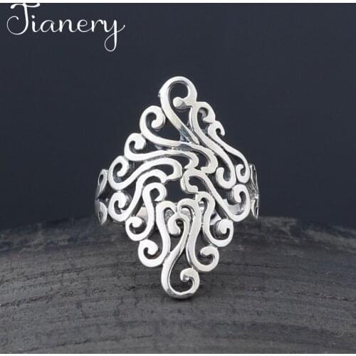 JIANERY Luxury Boho Silver Color Flowers Rings For Women Wedding Punk Vintage Rings Girls Jewelry Anillos Mujer