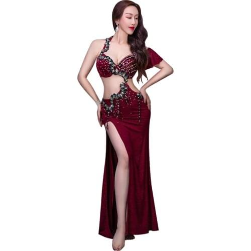Woman High-End Belly Dance Diamond-Studded Bra Modal Long Skirt oriental dance beginner practice clothes costume